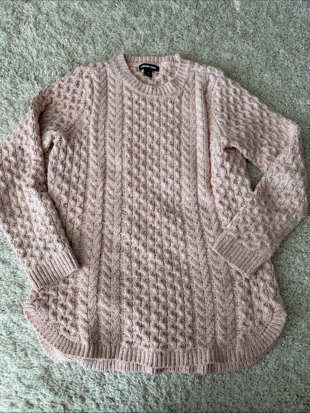 Lands' End Women's Cable Knit Crewneck Sweater - Light Pink